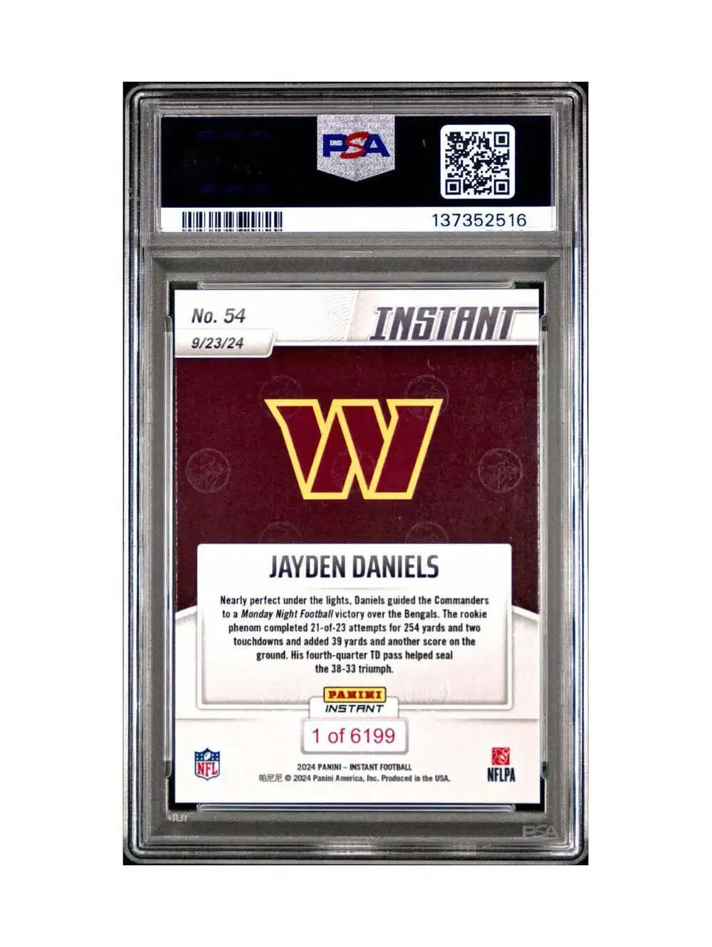 Jayden Daniels 2024 Panini Instant NFL Rookie #54 PSA 10 Gem Mint